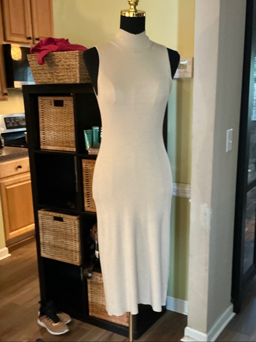 Saks Fifth Avenue Cream Sleeveless Ribbed Maxi Dress